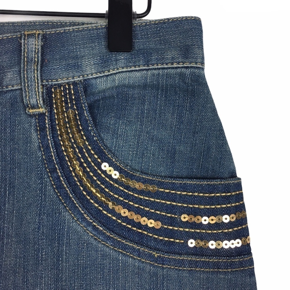 STYLE J Denim Jean Maxi Skirt Long Sequin Y2K Boho Fairy Core Embroidered Size 8 - Picture 5 of 12